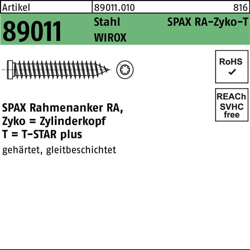Rahmenanker R 89011 Zyko T-STAR plus 75x210-T30 galvverz WIROX 100St SPAX - VPE: 100