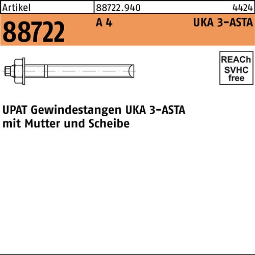 Ankerstange R 88722 ASTA M12x300 A 4 10 Stück UPAT - VPE: 10