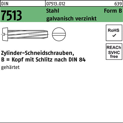 Gewindeschneidschraube DIN 7513 FormB Zylinder Schlitz BM 5x12 Sta verz 1000St - VPE: 1000
