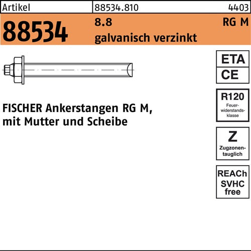 Ankerstange R 88534 Mutter/Scheibe RG M24x295 88 galvverz 10St FISCHER - VPE: 10