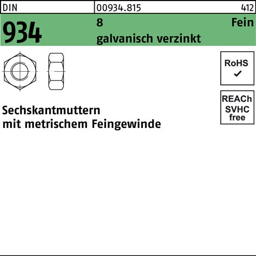 Sechskantmutter DIN 934 M 48 x 15 8 galvanisch verzinkt 1 Stück