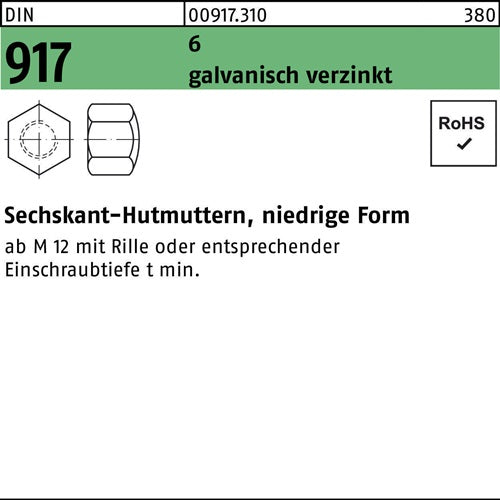 Sechskanthutmutter DIN 917 niedrige FormM14 SW 22 6 galvverz 50St - VPE: 50