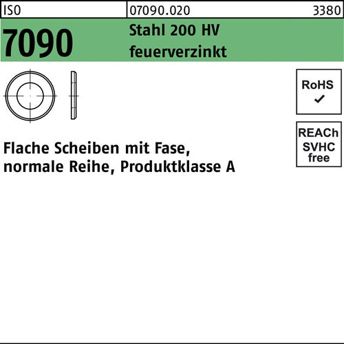 Unterlegscheibe ISO 7090 mFase 10 Stahl 200 HV feuerverz 1000 Stück - VPE: 1000