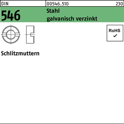 Schlitzmutter DIN 546 M 10 Stahl galvanisch verzinkt 500 Stück