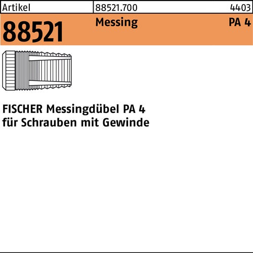 Messingdübel R 88521 PA 4 M6/105 Messing 100 Stück FISCHER - VPE: 100