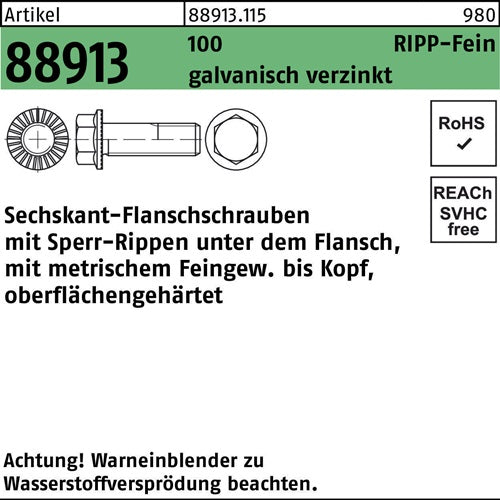 Sechskantflanschschraube R 88913 Sperr-Ripp VG M14x15x50 100 galvverz 100St - VPE: 100