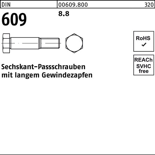 Sechskantpassschraube DIN 609 mlangem Gewindezapfen M 20 x 75 88 10 Stück