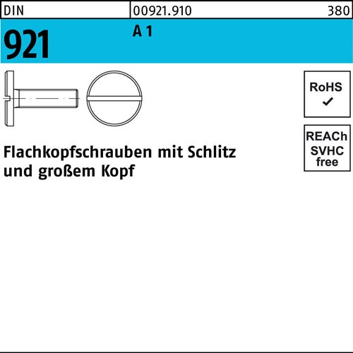 Flachkopfschraube DIN 921 Schlitz M5x 16 A 1 100 Stück - VPE: 100