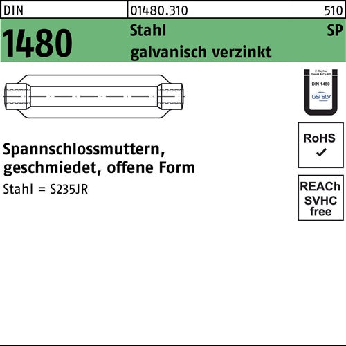 Spannschlossmutter DIN 1480 offen SP M 10 / 125 Stahl ÜZ galvanisch verzinkt 1 Stück