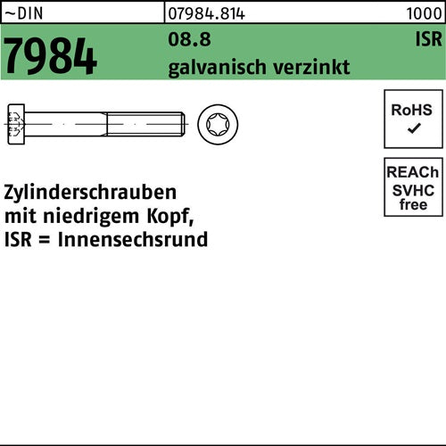 Zylinderschraube DIN 7984 ISR M4x6-T20 88 galvverz 500St - VPE: 500