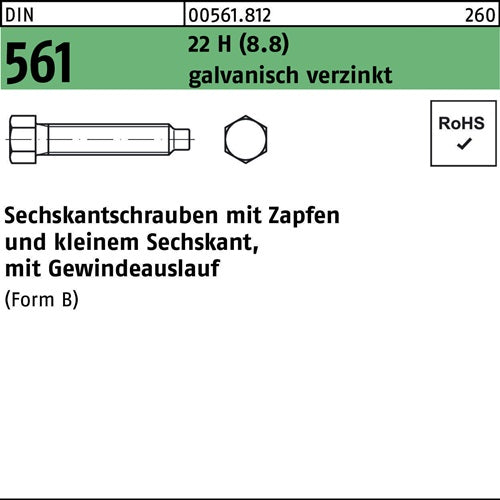 Sechskantschraube DIN 561 mZapfen BM 24 x 140 22 H (88) galvanisch verzinkt 1 Stück