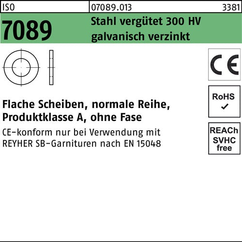 Unterlegscheibe ISO 7089 oFase 16 Stahl 300 HV galvverz 100St - VPE: 100