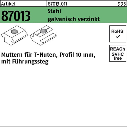 T-Nutenmutter R 87013 Führungssteg 10mm M8 Stahl galvverz 250Stück - VPE: 250