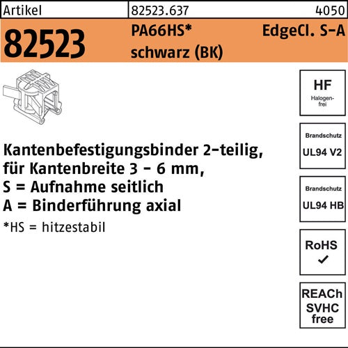 Befestigungsbinder R 82523 Edgecl 46x200/45 PA66HS sw SA 500St HELLERMANNTYTON - VPE: 500