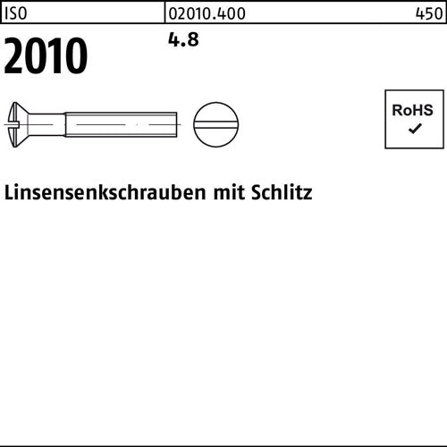 Linsensenkschraube ISO 2010 mSchlitz M 5 x 30 48 1000 Stück