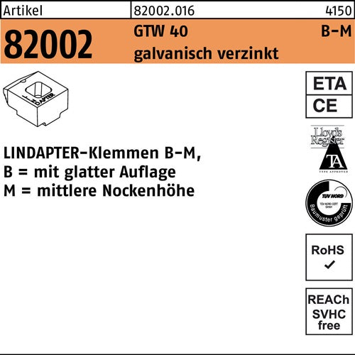 Klemmen R 82002 GTW 40 MM 8/40 galvverz 1 Stück LINDAPTER