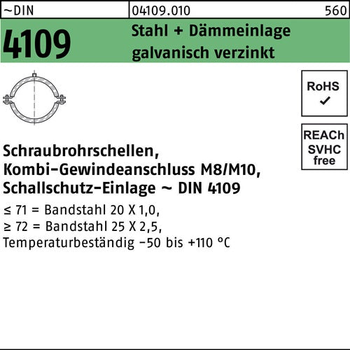 Schraubrohrschelle DIN 4109 40-43 M8/M10 Stahl+Dämmeinlage galvverz 100St - VPE: 100