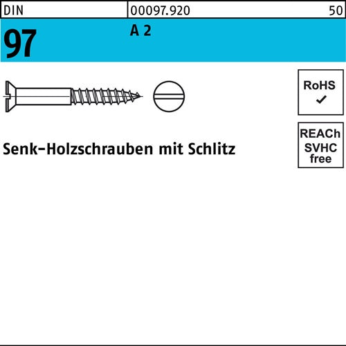 Holzschraube DIN 97 Senkkopf Schlitz 3 x 20 A 2 200 Stück