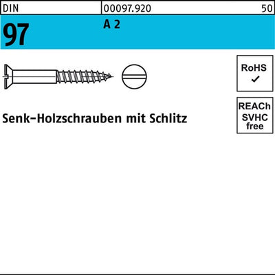 Holzschraube DIN 97 Senkkopf Schlitz 35 x 40 A 2 200 Stück