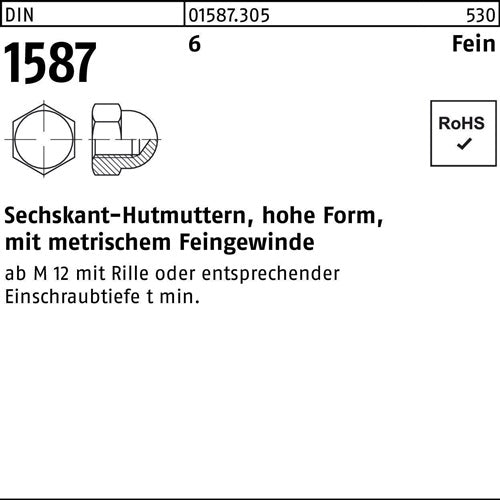 Sechskanthutmutter DIN 1587 M 18 x 15 6 hohe Form Feingewinde 25 Stück