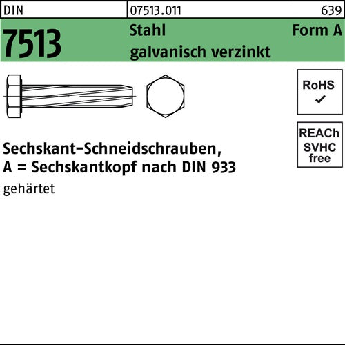 Gewindeschneidschraube DIN 7513 FormA Sechskant AM 8x30 Stahl galvverz 100St - VPE: 100
