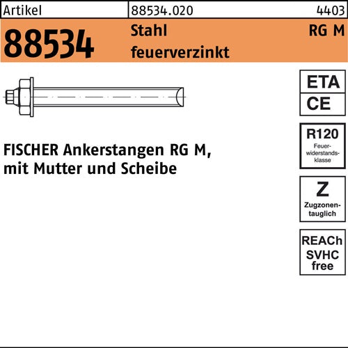 Ankerstange R 88534 Mutter/Scheibe RG M16x190 Stahl feuerverz 10St FISCHER - VPE: 10