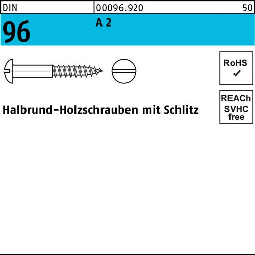 Holzschraube DIN 96 Halbrundkopf Schlitz 5 x 80 A 2 200 Stück