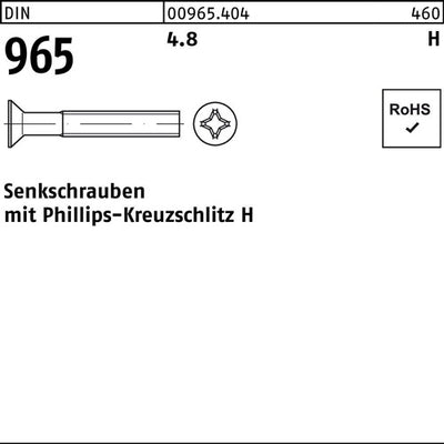 Senkschraube DIN 965 Kreuzschlitz-PH M 4 x 6 -H 48 2000 Stück