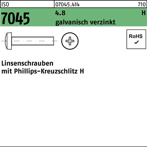 Flachkopfschraube ISO 7045 PH M2x20-H 48 galvverz 2000St - VPE: 2000