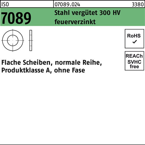 Unterlegscheibe ISO 7089 oFase 36 Stahl vergütet 300 HV feuerverz 50 Stück - VPE: 50