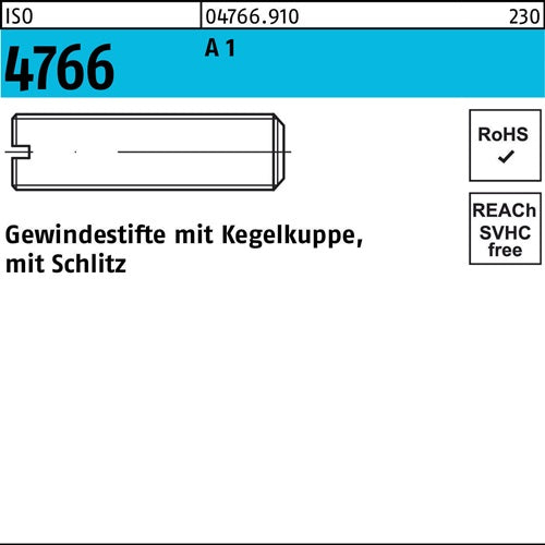 Gewindestift ISO 4766 Kegelkuppe/Schlitz M6x 16 A 1 25 Stück - VPE: 25