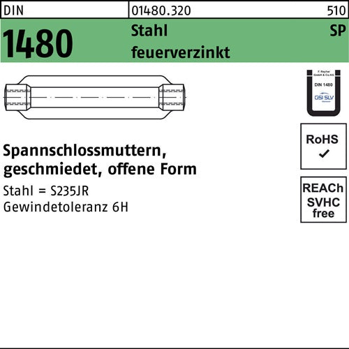 Spannschlossmutter DIN 1480 offen SP M 24 / 255 Stahl ÜZ feuerverzinkt 1 Stück