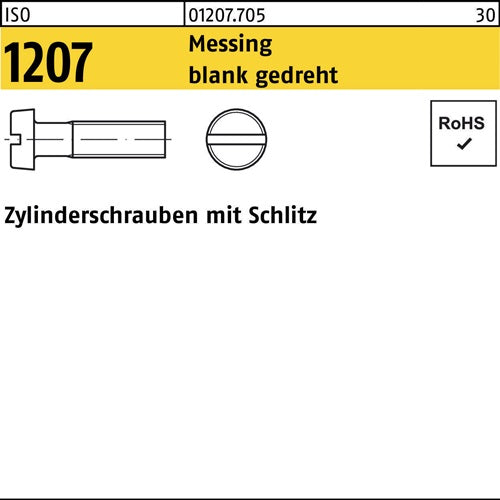 Zylinderschraube ISO 1207 mSchlitz M 14 x 4 Messing blank gedreht 100 Stück