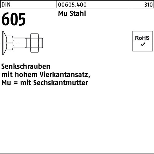 Senkschraube DIN 605 m4-kantansatz/6-kantmutter M 6 x 45 Mu Stahl 46 200 Stück