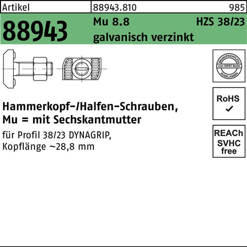 Hammerkopfschraube R 88943 6-ktmutter M16x150 Mu 88 galvverz 25St HALFEN - VPE: 25