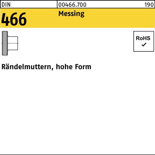 Rändelmutter DIN 466 hohe Form M 4 Messing 100 Stück