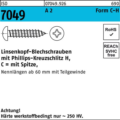 Blechschraube ISO 7049 LIKO Spitze/PH C 39x 95-H A 2 1000Stück - VPE: 1000