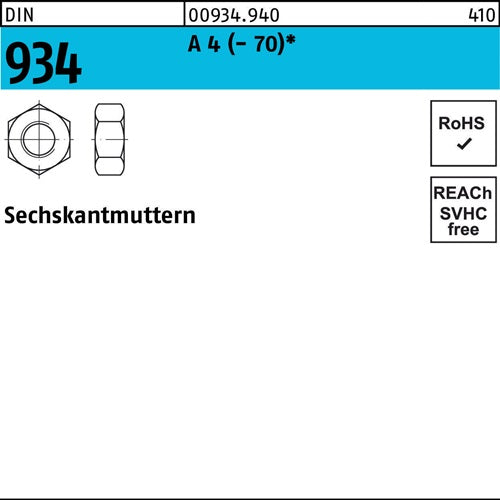 Sechskantmutter DIN 934 M 8 A 4 (- 70) 100 Stück