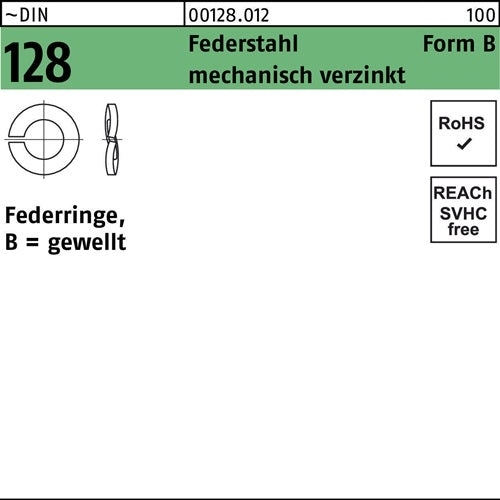 Federring DIN 128 B 8 Federstahl mechanisch verzinkt 100 Stück