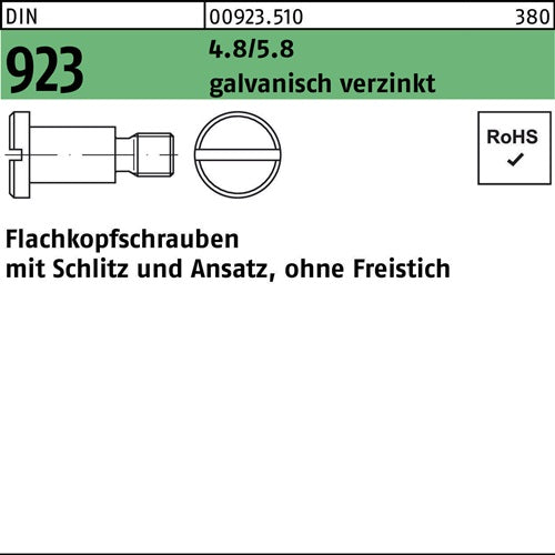 Flachkopfschraube DIN 923 Schlitz/Ansatz M4x12x60 48/58 galvverz 100St - VPE: 100