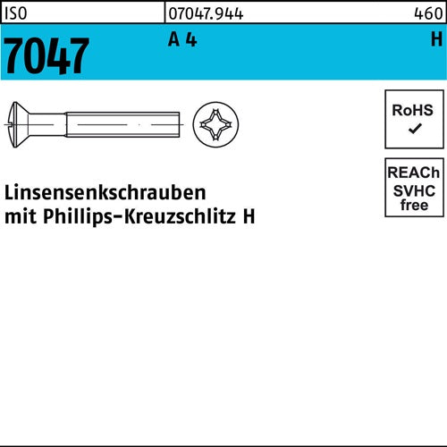 Linsensenkschraube ISO 7047 PH M8x 25-H A 4 200 Stück - VPE: 200