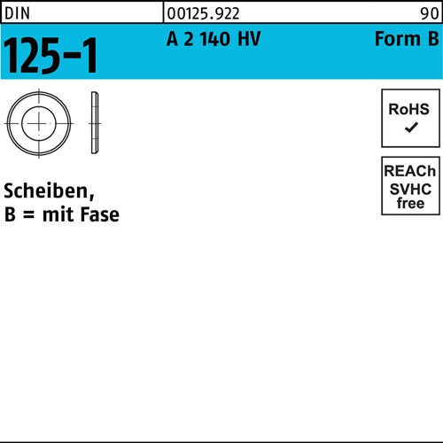 Unterlegscheibe DIN 125-1 Form A 84 x16 x16 A 2 140 HV 500 Stück