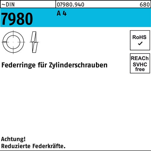 Federring DIN 7980 fZylinderschrauben 8 A 4 100 Stück - VPE: 100