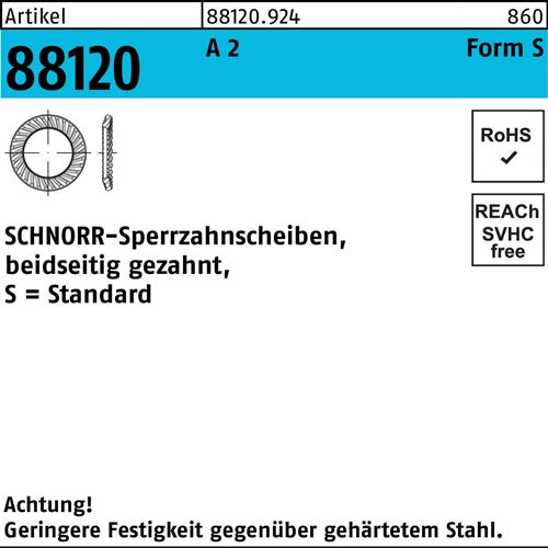 Sperrzahnscheibe R 88120 beidsgez S 4x7x05 A 2 1000 Stück SCHNORR - VPE: 1000