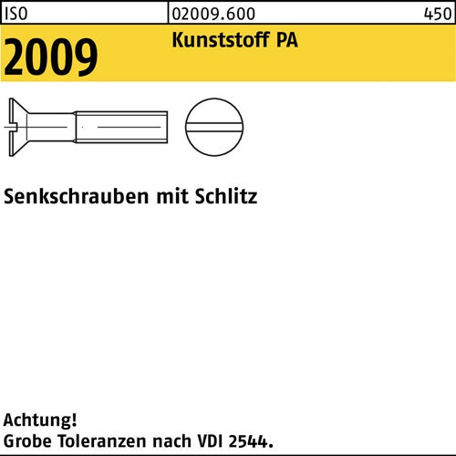 Senkschraube ISO 2009 mSchlitz M 3 x 20 Polyamid 200 Stück