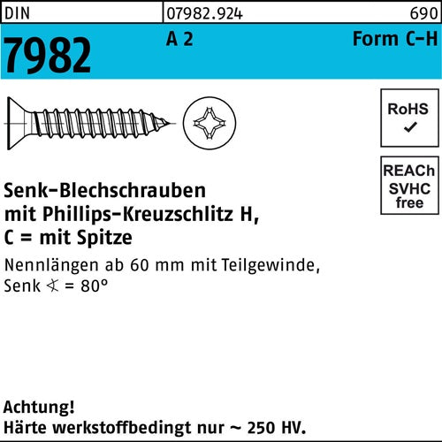 Senkblechschraube DIN 7982 PH/Spitze C 55x 19-H A 2 100 Stück - VPE: 100