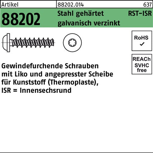Gewindefurchendeschraube R 88202 Liko ISR 3x12-T10 Stahl gehgalvverz 1000St - VPE: 1000