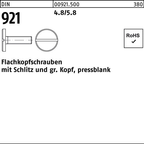 Flachkopfschraube DIN 921 Schlitz M6x 16 48/58 100 Stück - VPE: 100