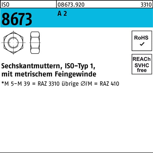 Sechskantmutter ISO 8673 M36x 15 A 2 5 Stück - VPE: 5