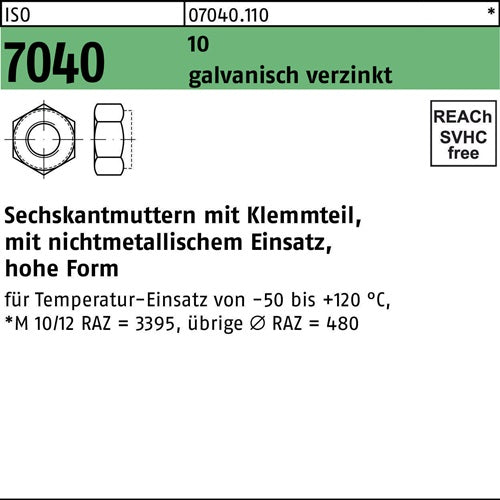 Sechskantmutter ISO 7040 Klemmteil M16 10 galvverz 50 Stück - VPE: 50